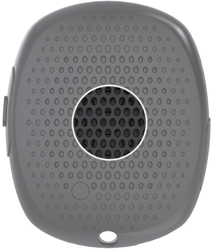 A photo of the silent beacon 2.o device highlighting the speaker area